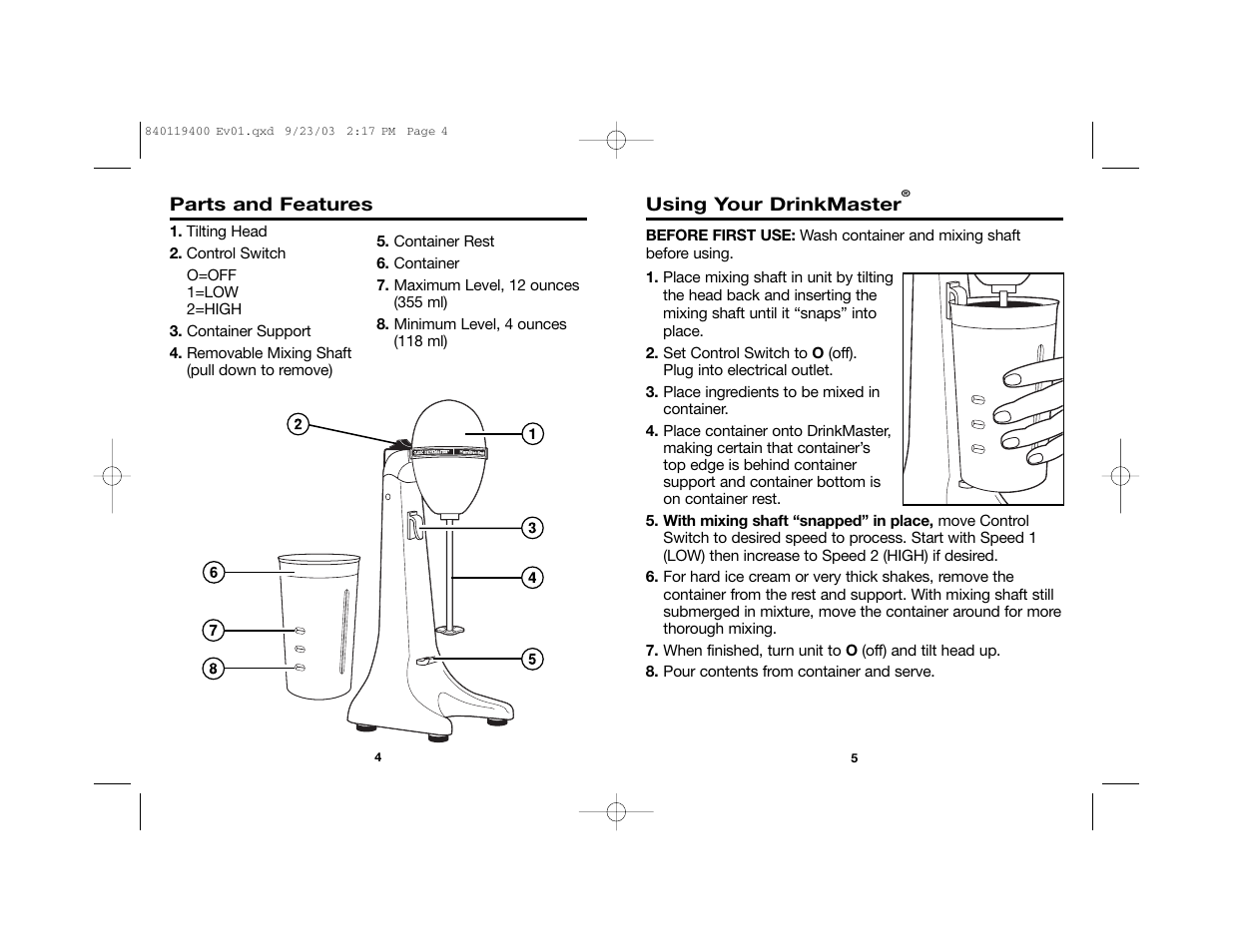 Hamilton Beach DRINKMASTER 840119400 User Manual | Page 3 / 14