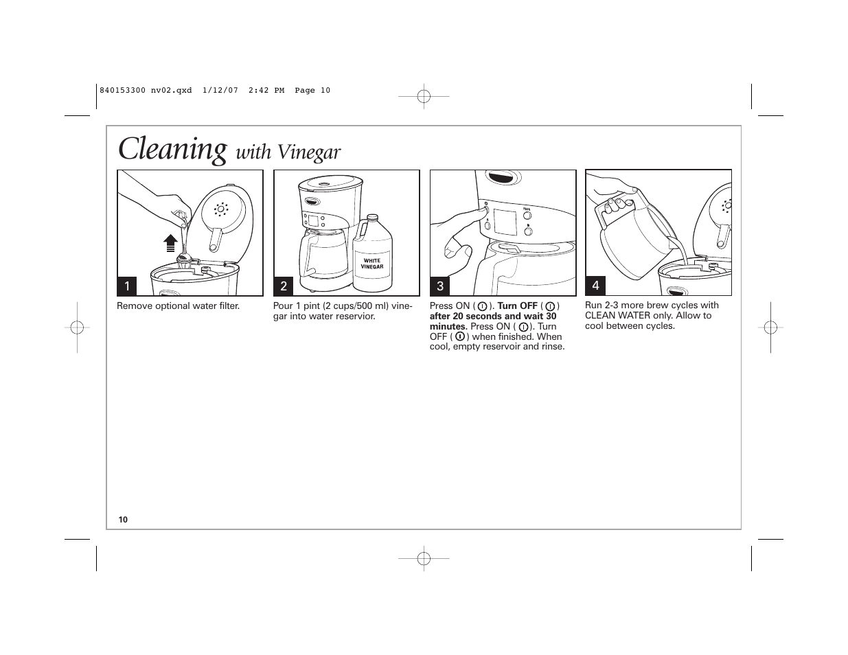 Cleaning, With vinegar | Hamilton Beach Eclectrics User Manual | Page 10 / 44