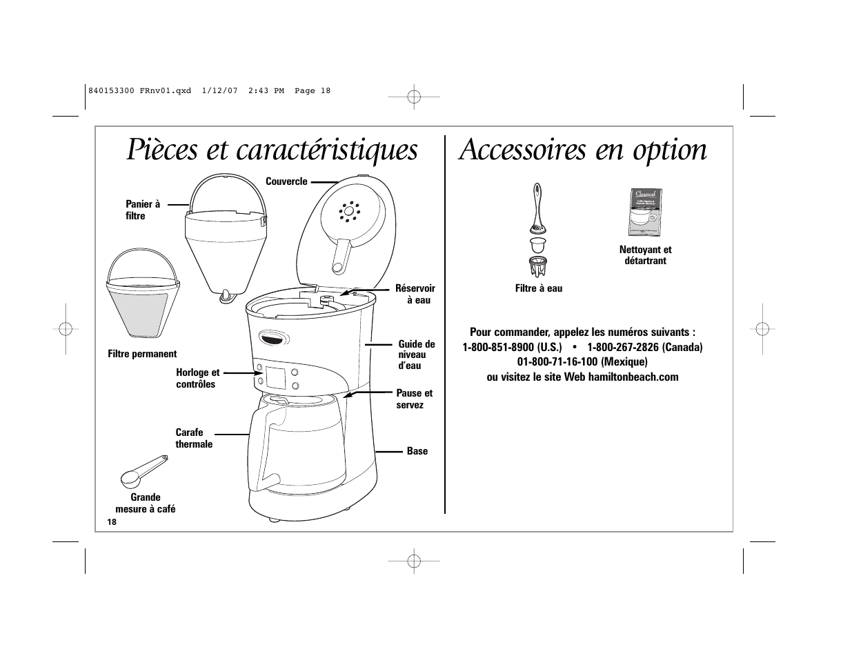 Pièces et caractéristiques, Accessoires en option | Hamilton Beach Eclectrics User Manual | Page 18 / 44