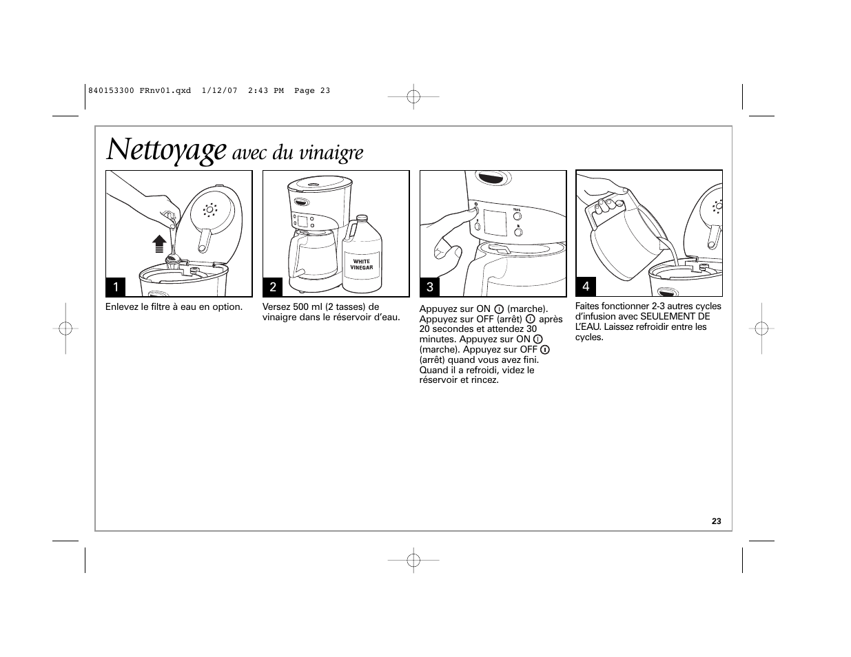 Nettoyage, Avec du vinaigre | Hamilton Beach Eclectrics User Manual | Page 23 / 44