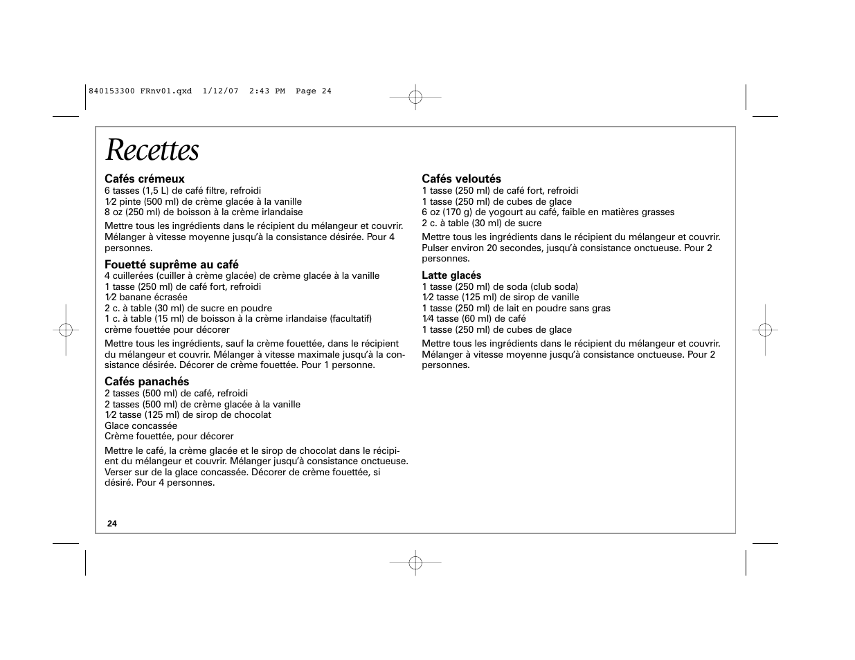 Recettes | Hamilton Beach Eclectrics User Manual | Page 24 / 44