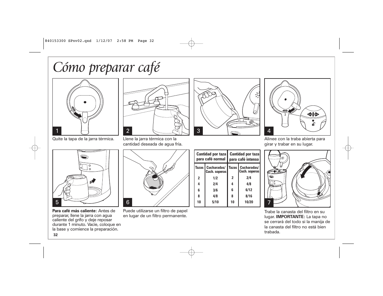 Cómo preparar café | Hamilton Beach Eclectrics User Manual | Page 32 / 44