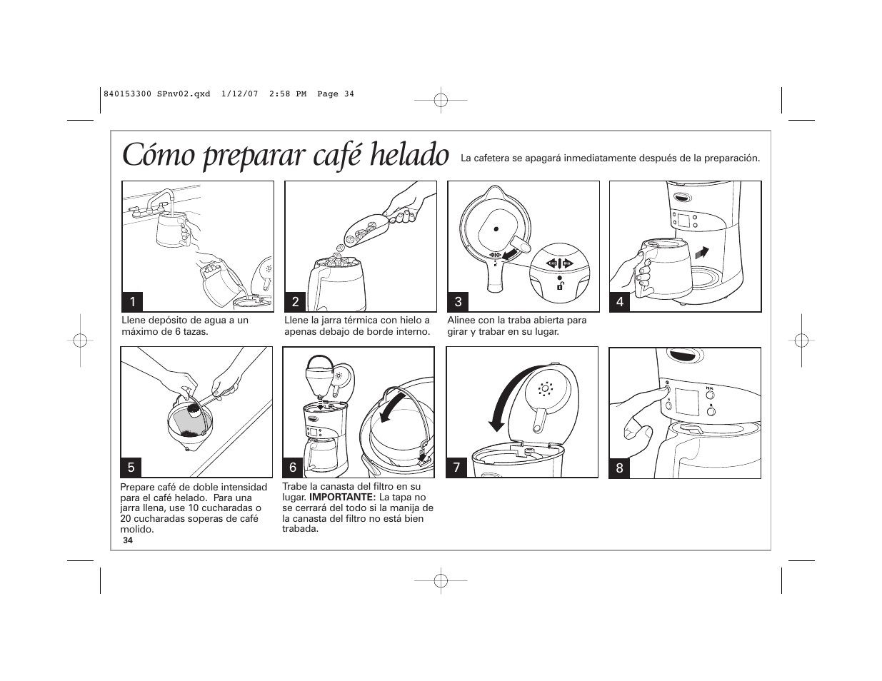Cómo preparar café helado | Hamilton Beach Eclectrics User Manual | Page 34 / 44