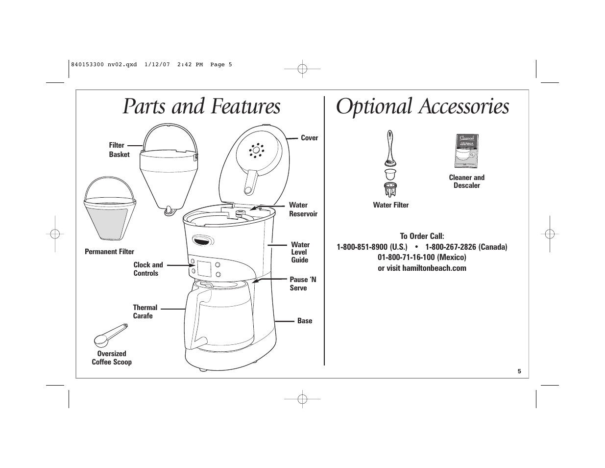 Parts and features, Optional accessories | Hamilton Beach Eclectrics User Manual | Page 5 / 44