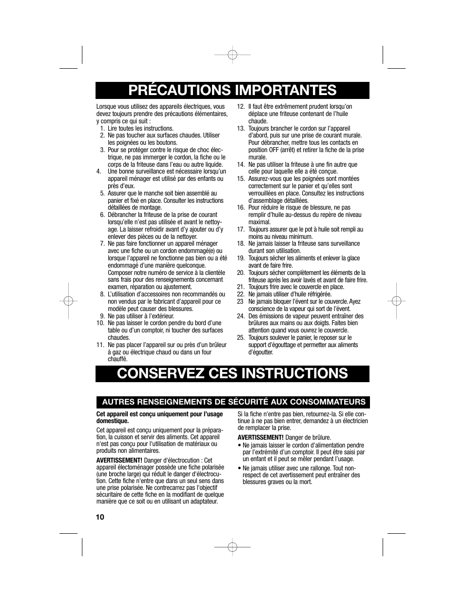 Précautions importantes, Conservez ces instructions | Hamilton Beach 840114001 User Manual | Page 10 / 28