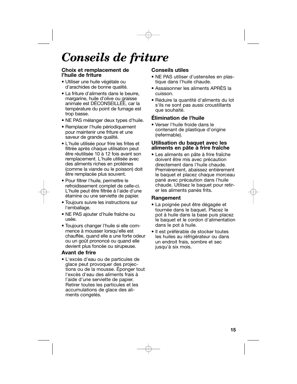 Conseils de friture | Hamilton Beach 840114001 User Manual | Page 15 / 28