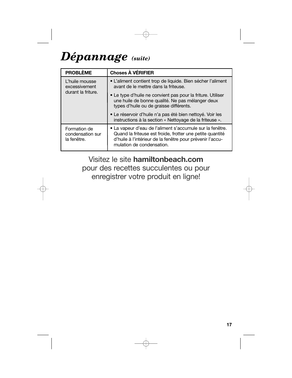 Dépannage | Hamilton Beach 840114001 User Manual | Page 17 / 28