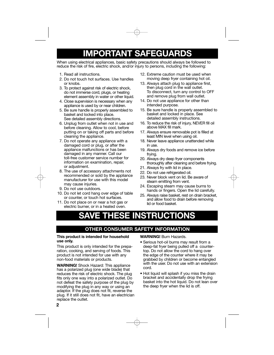 Important safeguards, Save these instructions | Hamilton Beach 840114001 User Manual | Page 2 / 28