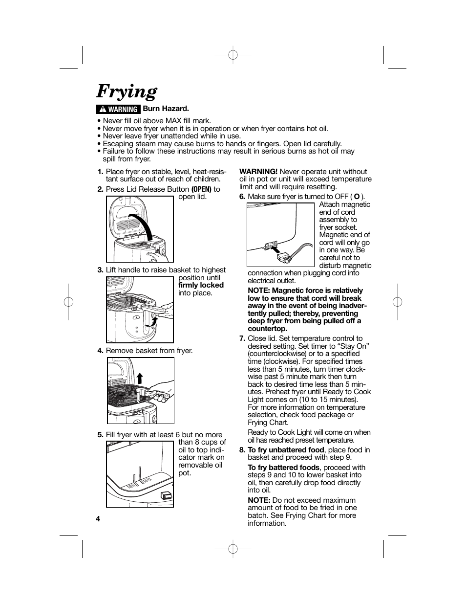 Frying | Hamilton Beach 840114001 User Manual | Page 4 / 28