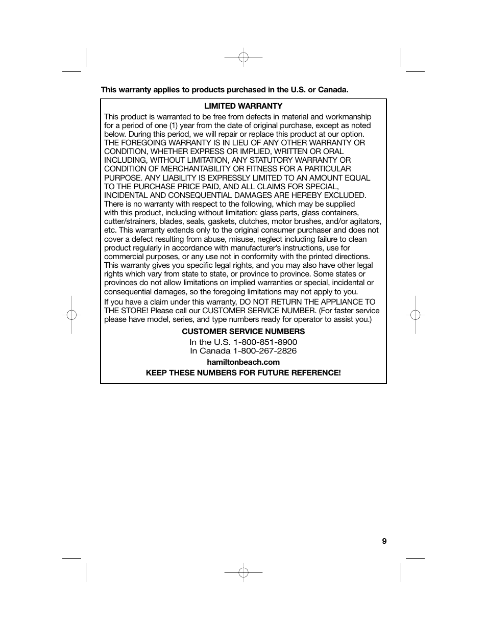 Hamilton Beach 840114001 User Manual | Page 9 / 28