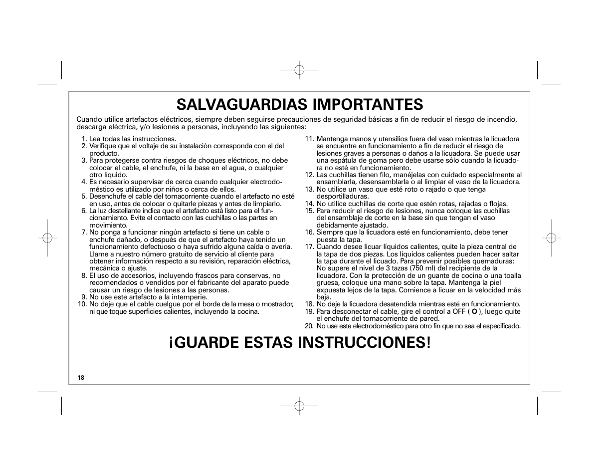 Salvaguardias importantes, Guarde estas instrucciones | Hamilton Beach 59205C User Manual | Page 18 / 28