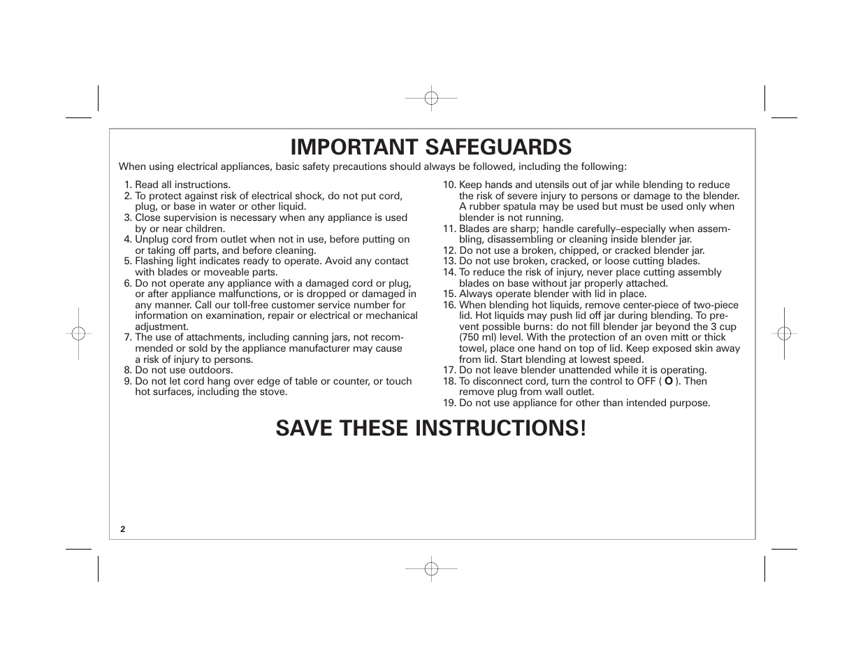 Important safeguards, Save these instructions | Hamilton Beach 59205C User Manual | Page 2 / 28