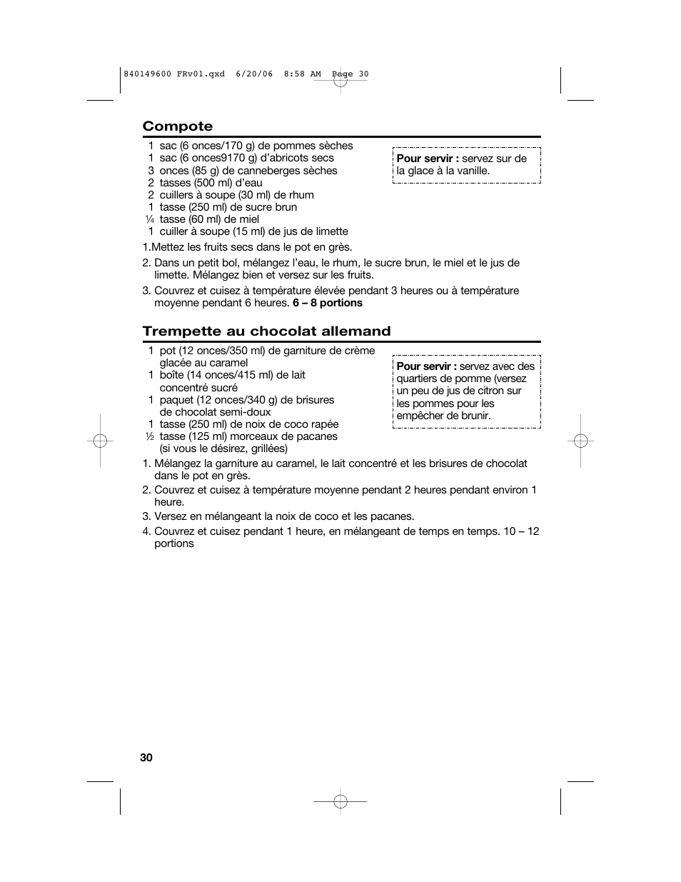 Compote, Trempette au chocolat allemand | Hamilton Beach Party Crock 840149600 User Manual | Page 30 / 52