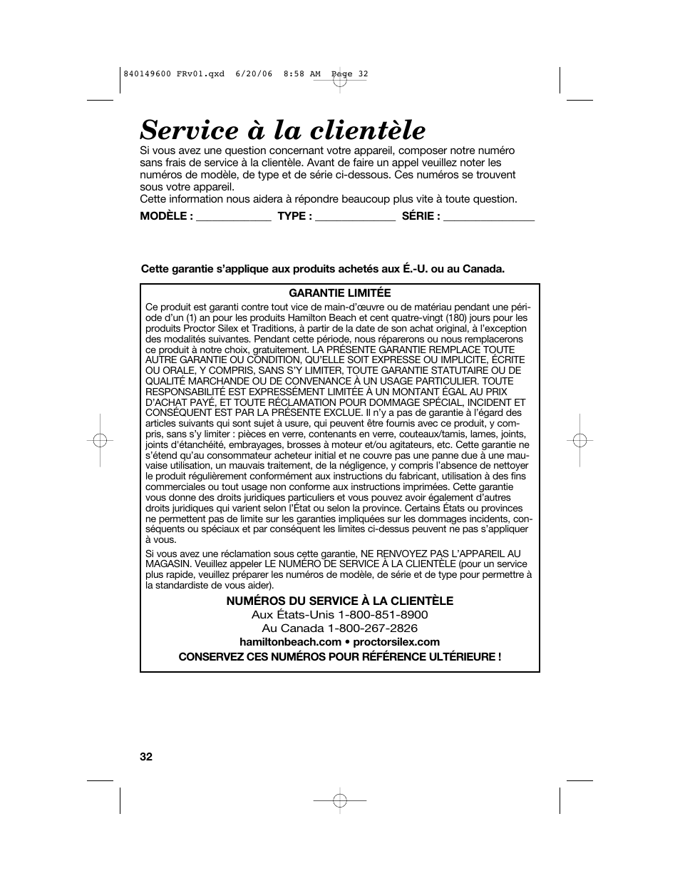 Service à la clientèle | Hamilton Beach Party Crock 840149600 User Manual | Page 32 / 52