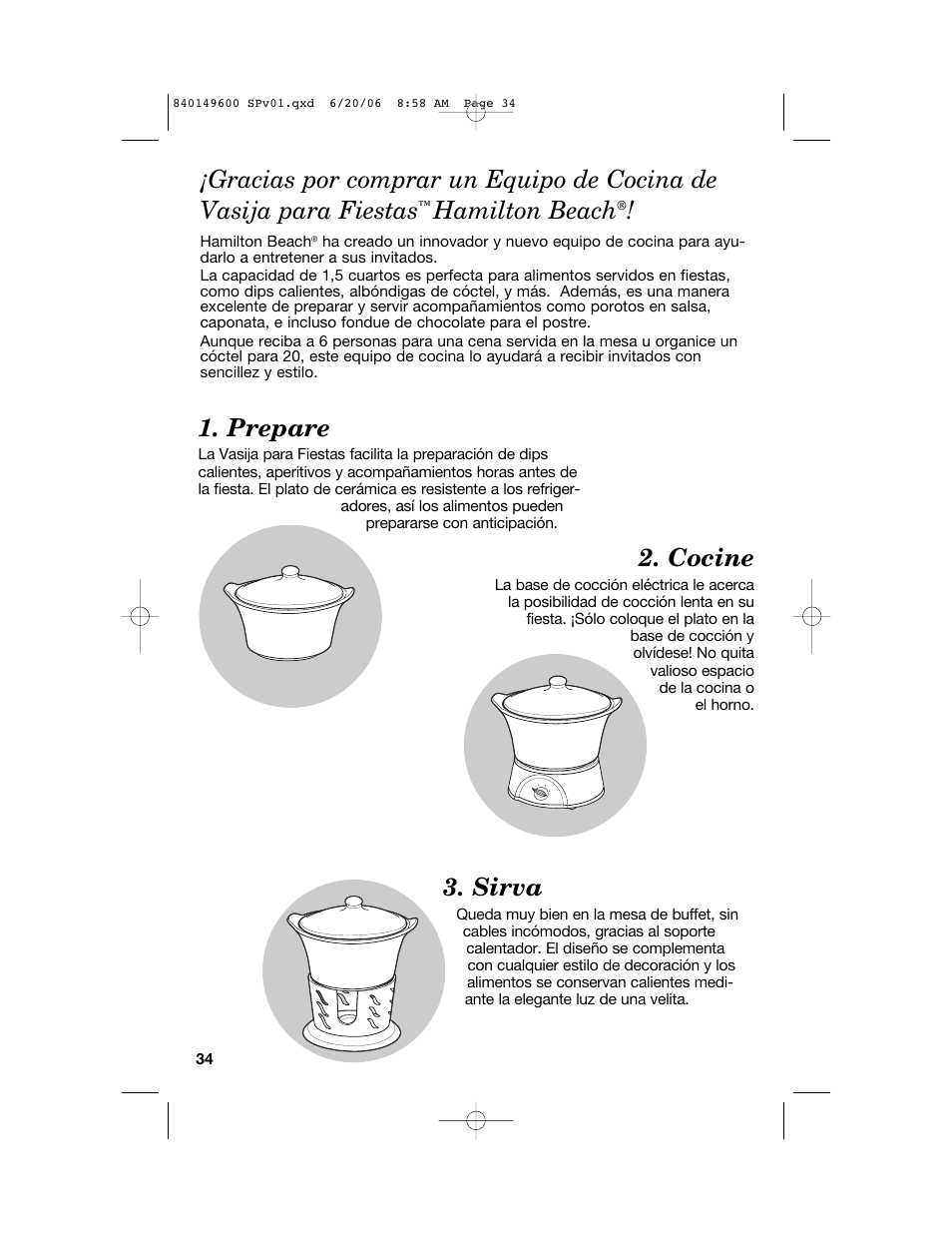 Sirva, Prepare, Cocine | Hamilton beach | Hamilton Beach Party Crock 840149600 User Manual | Page 34 / 52