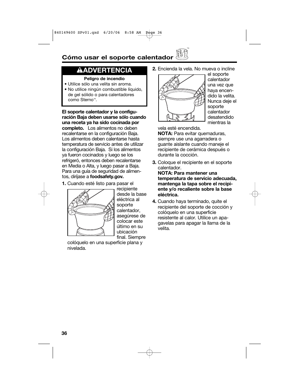 W advertencia | Hamilton Beach Party Crock 840149600 User Manual | Page 36 / 52