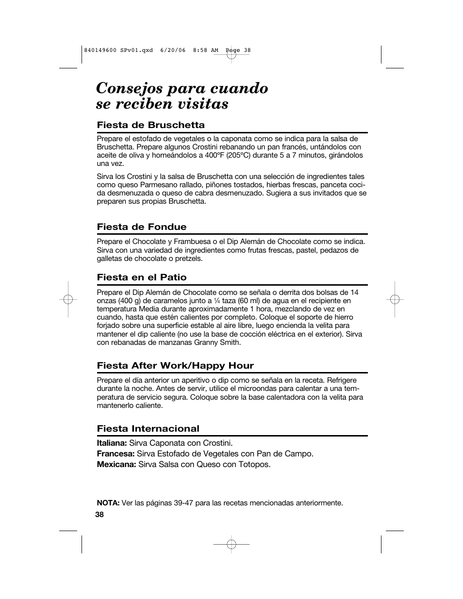 Consejos para cuando se reciben visitas | Hamilton Beach Party Crock 840149600 User Manual | Page 38 / 52
