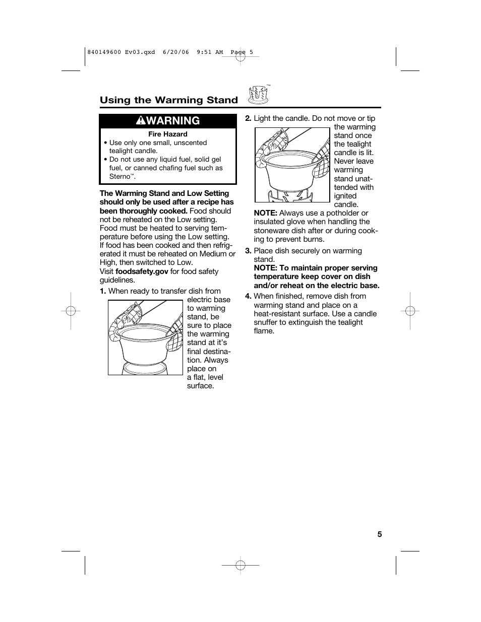 W warning | Hamilton Beach Party Crock 840149600 User Manual | Page 5 / 52