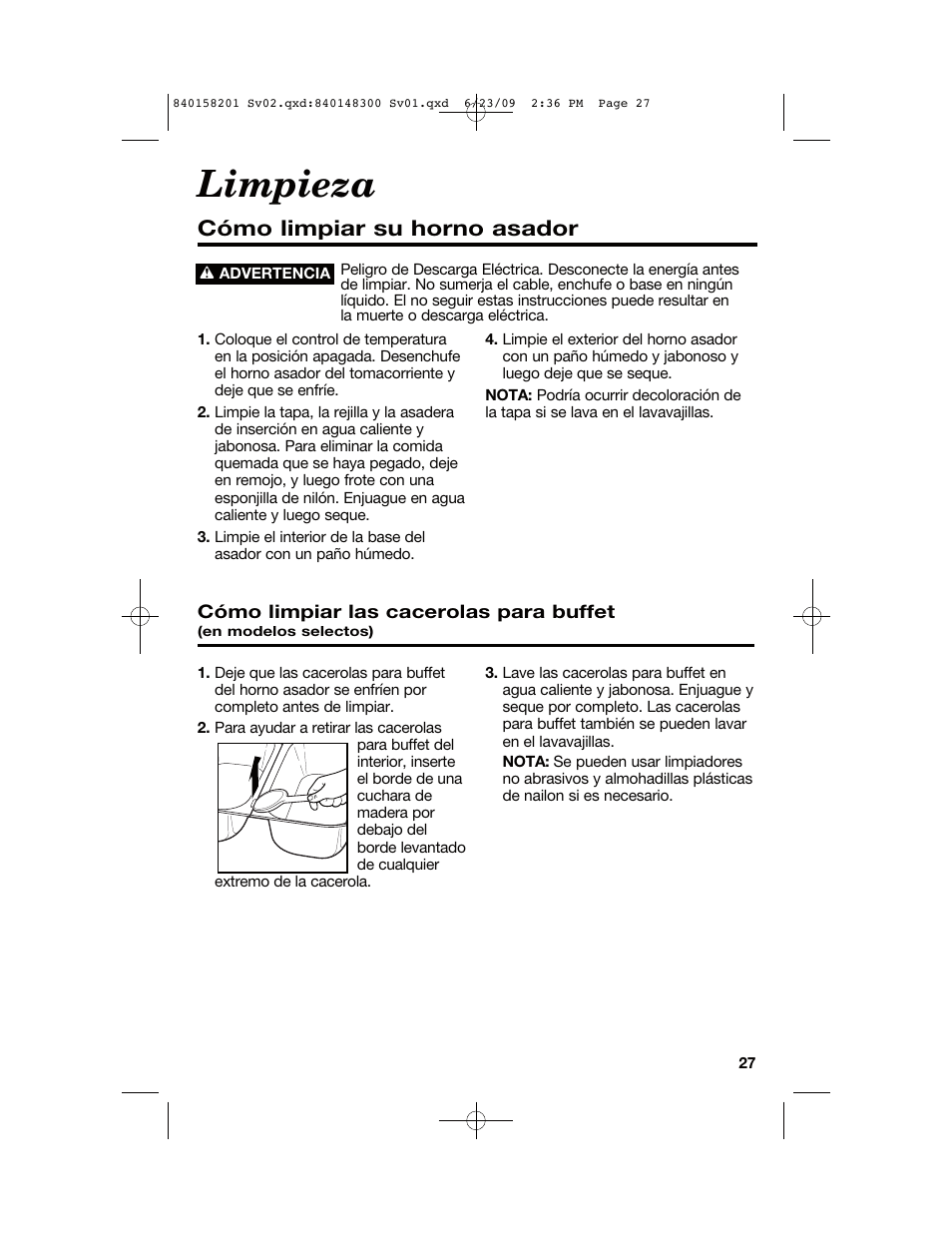 Limpieza, Cómo limpiar su horno asador | Hamilton Beach 840158201 User Manual | Page 27 / 32