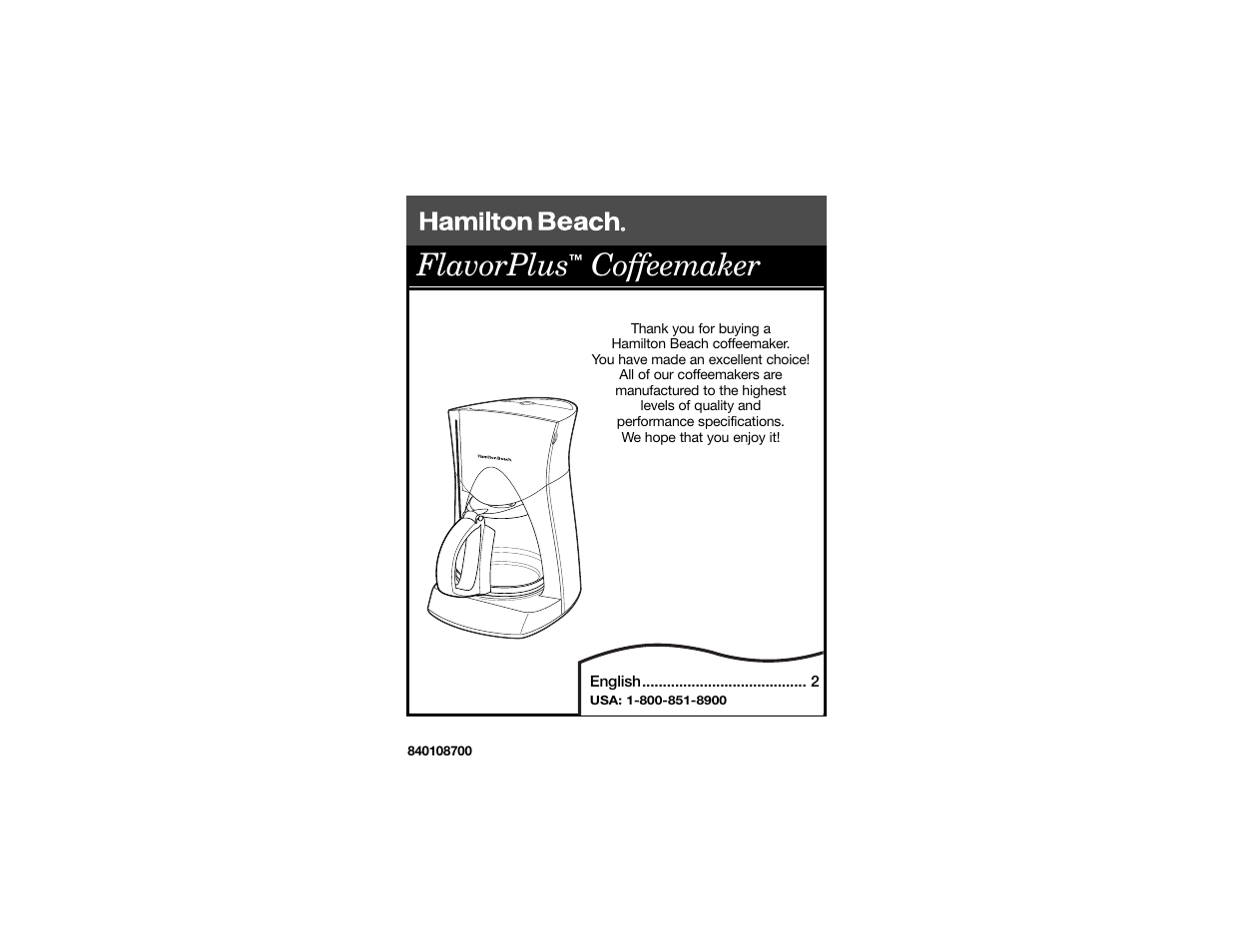 Hamilton Beach FlavorPlus 840106700 User Manual | 6 pages