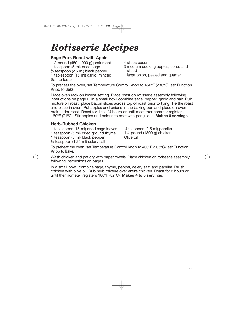 Rotisserie recipes | Hamilton Beach 31195 User Manual | Page 11 / 36