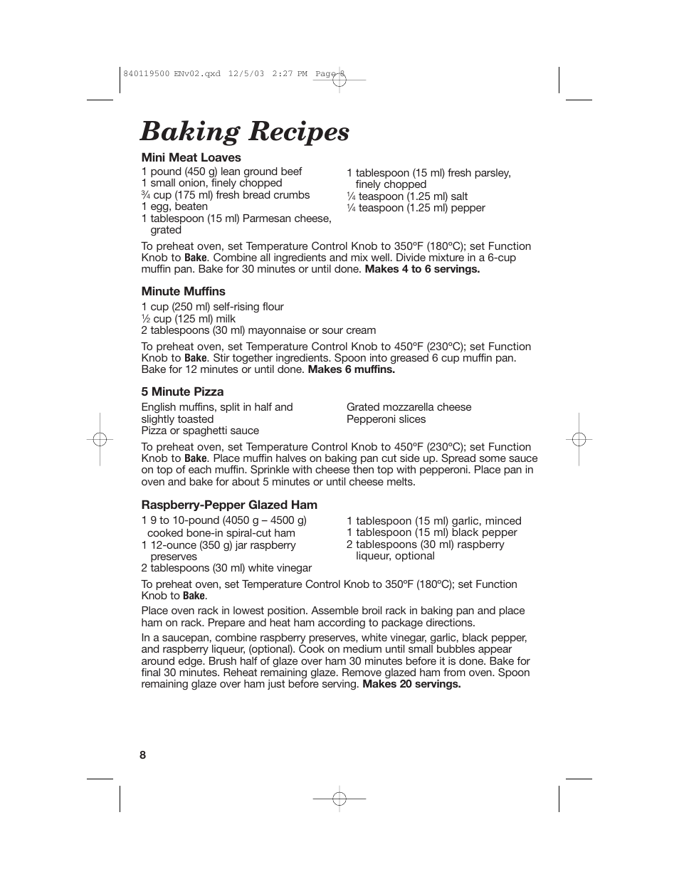 Baking recipes | Hamilton Beach 31195 User Manual | Page 8 / 36