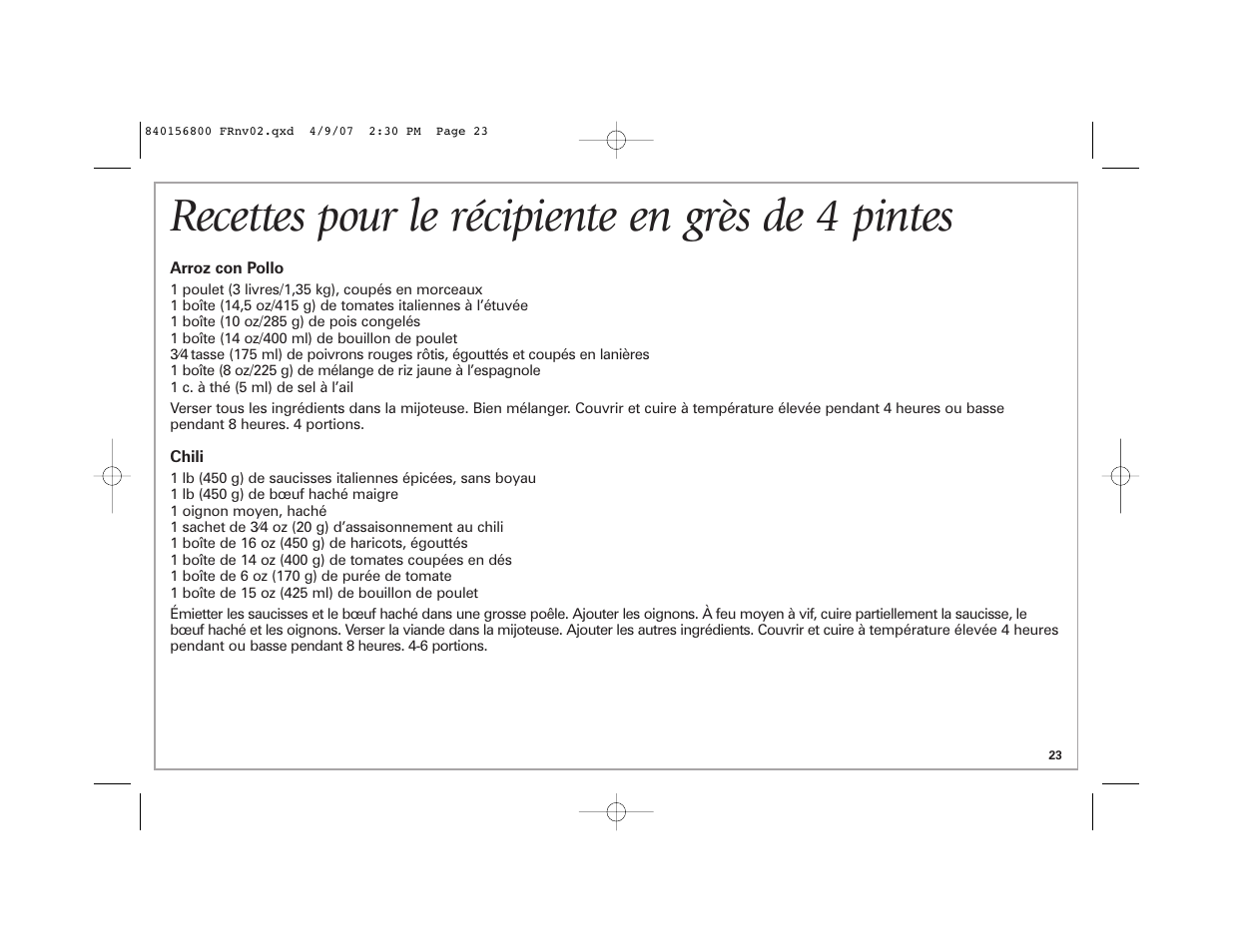 Recettes pour le récipiente en grès de 4 pintes | Hamilton Beach 33134C User Manual | Page 23 / 44