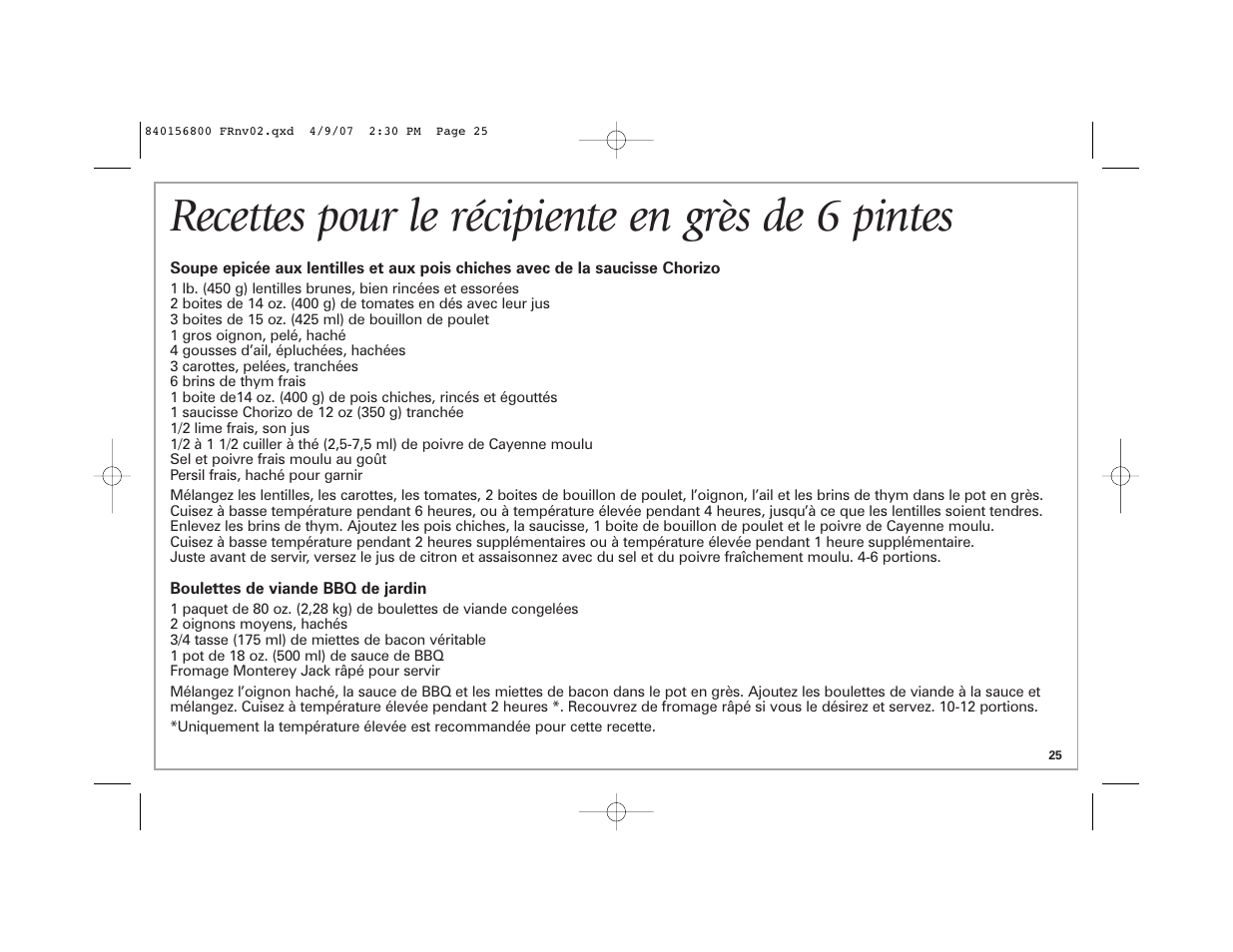 Recettes pour le récipiente en grès de 6 pintes | Hamilton Beach 33134C User Manual | Page 25 / 44