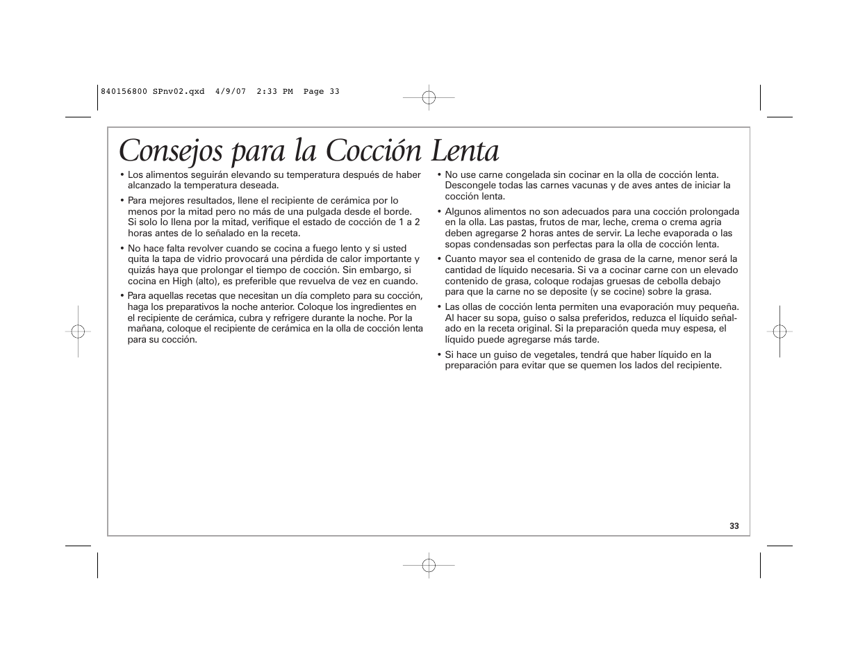 Consejos para la cocción lenta | Hamilton Beach 33134C User Manual | Page 33 / 44