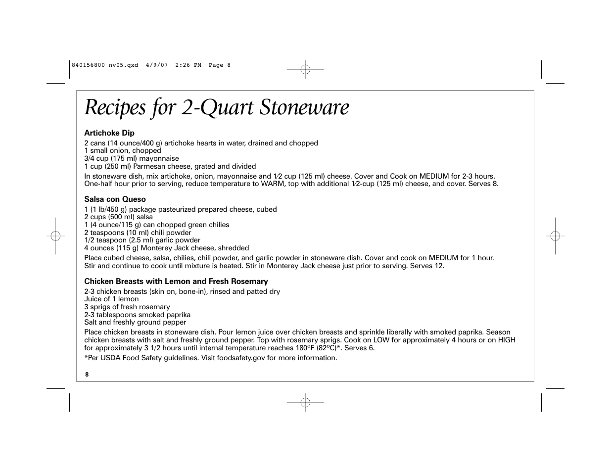 Recipes for 2-quart stoneware | Hamilton Beach 33134C User Manual | Page 8 / 44