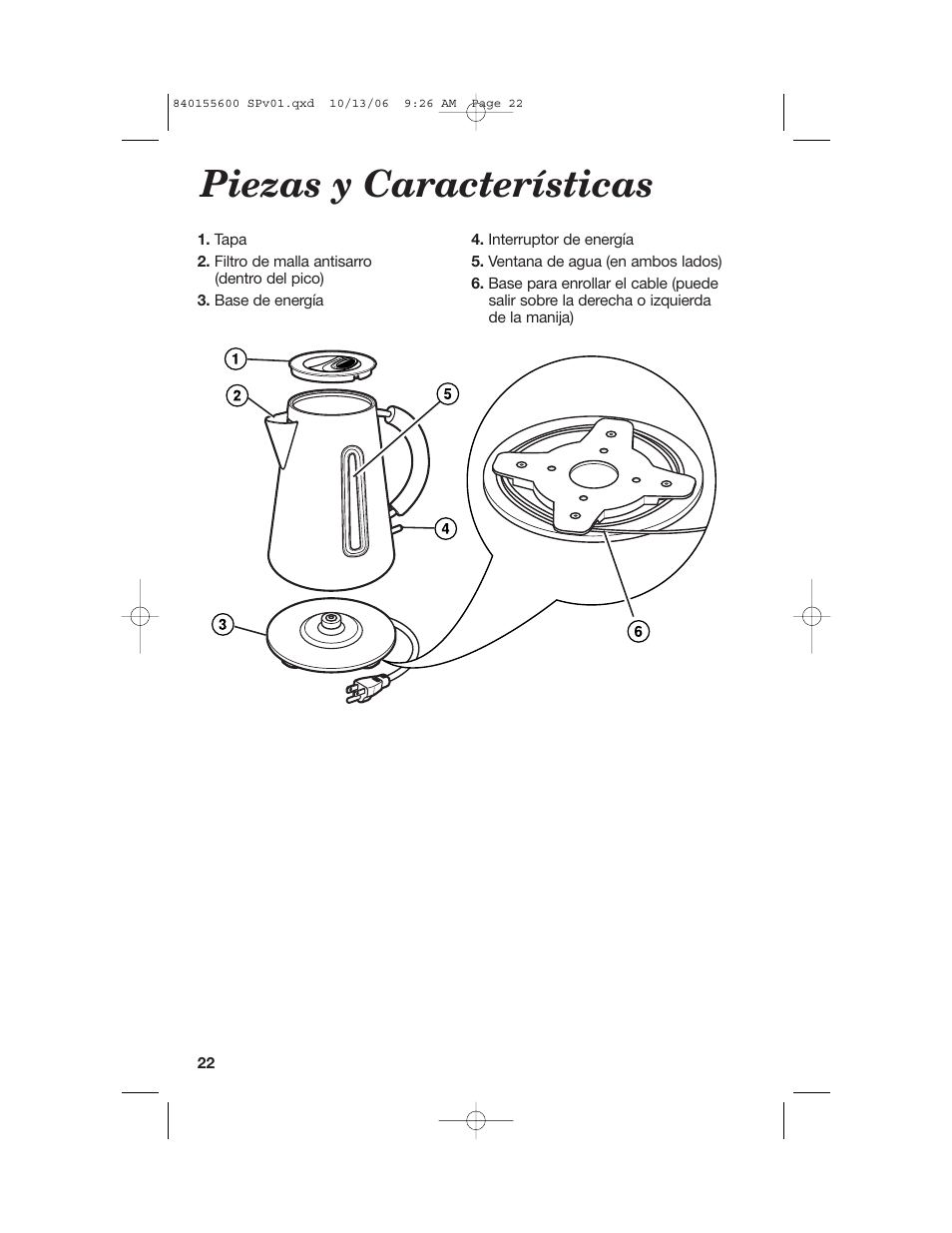 Piezas y características | Hamilton Beach 40990 User Manual | Page 22 / 28