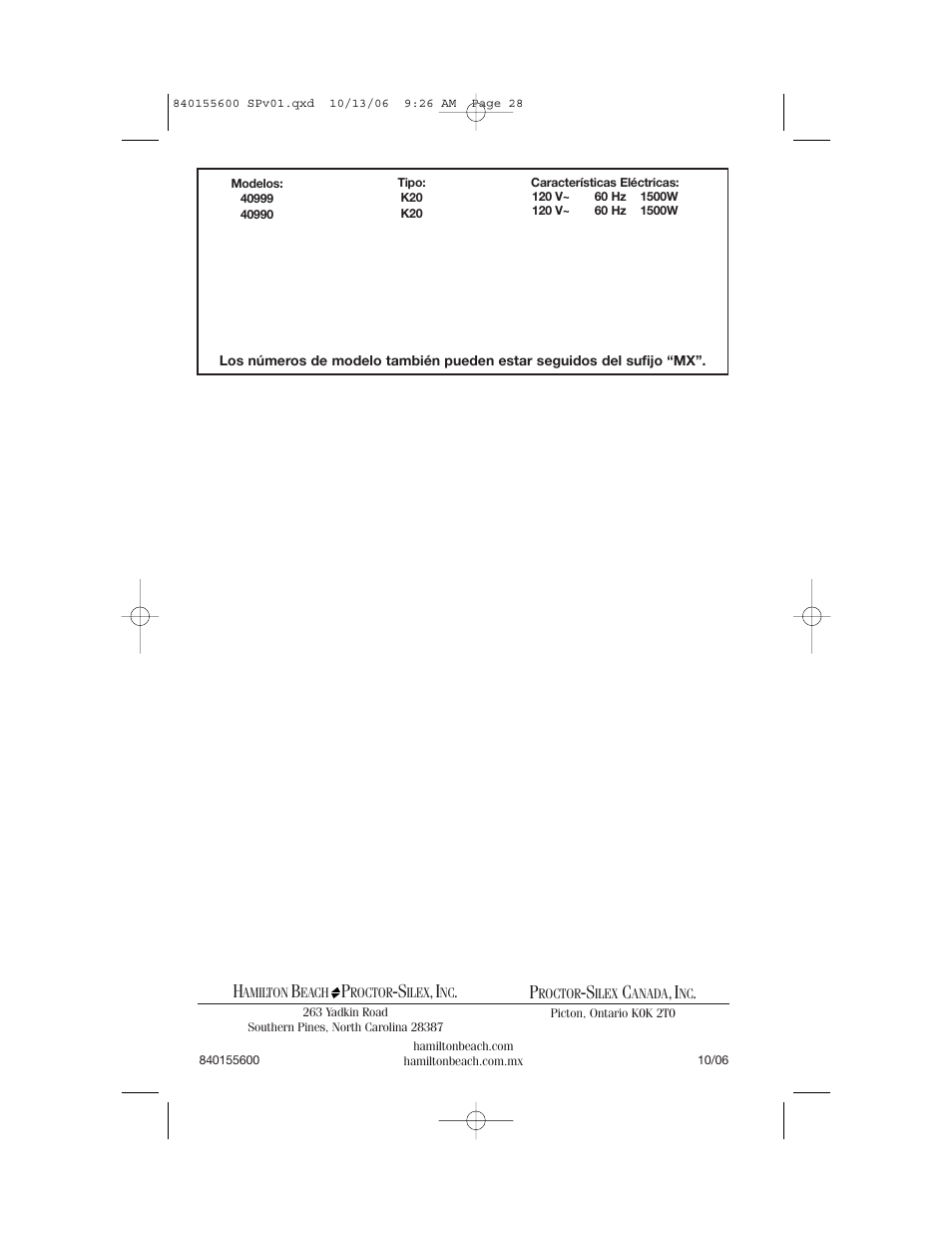 Hamilton Beach 40990 User Manual | Page 28 / 28