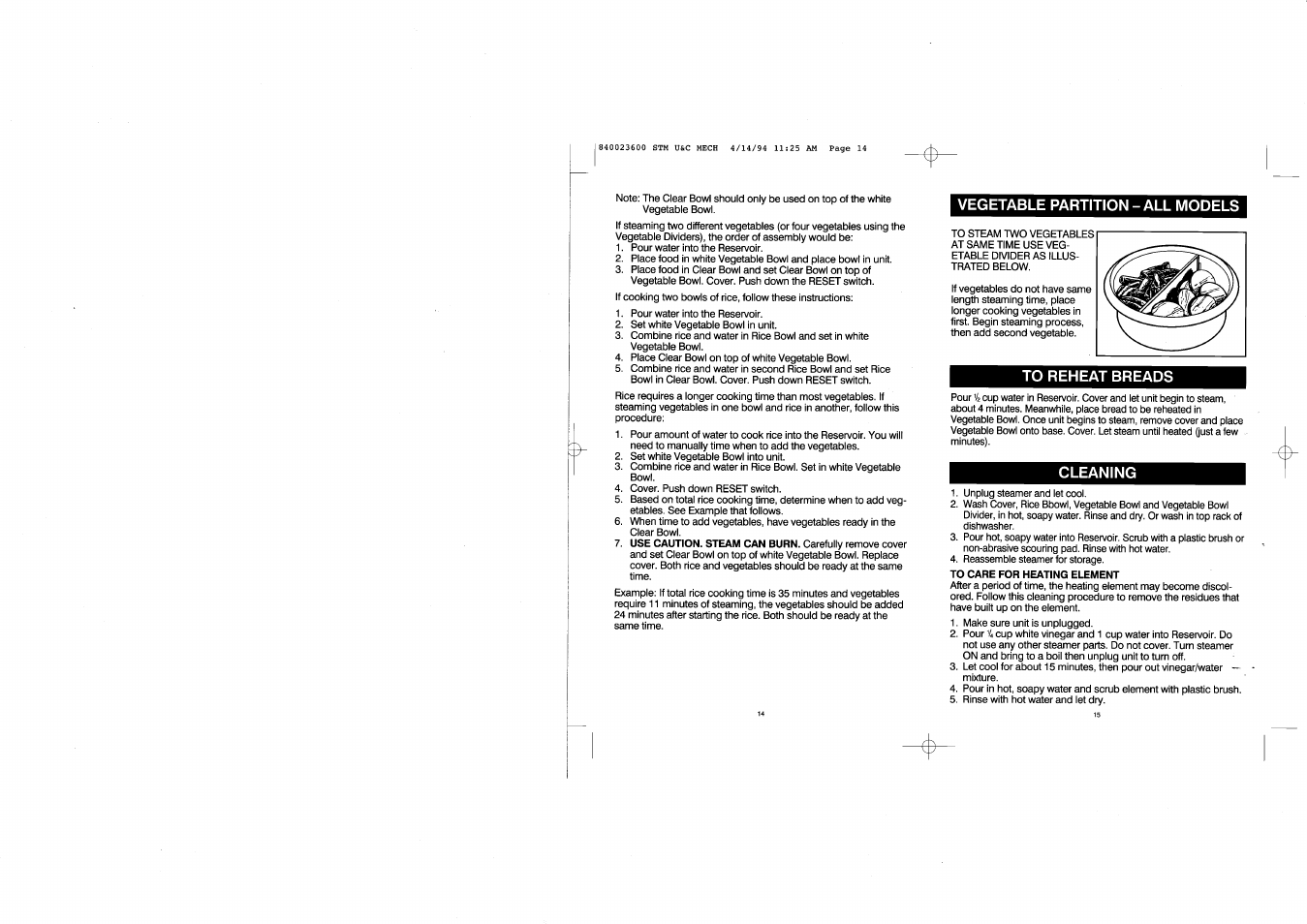 Vegetable partition - all models, Cleaning | Hamilton Beach 36500 User Manual | Page 8 / 9