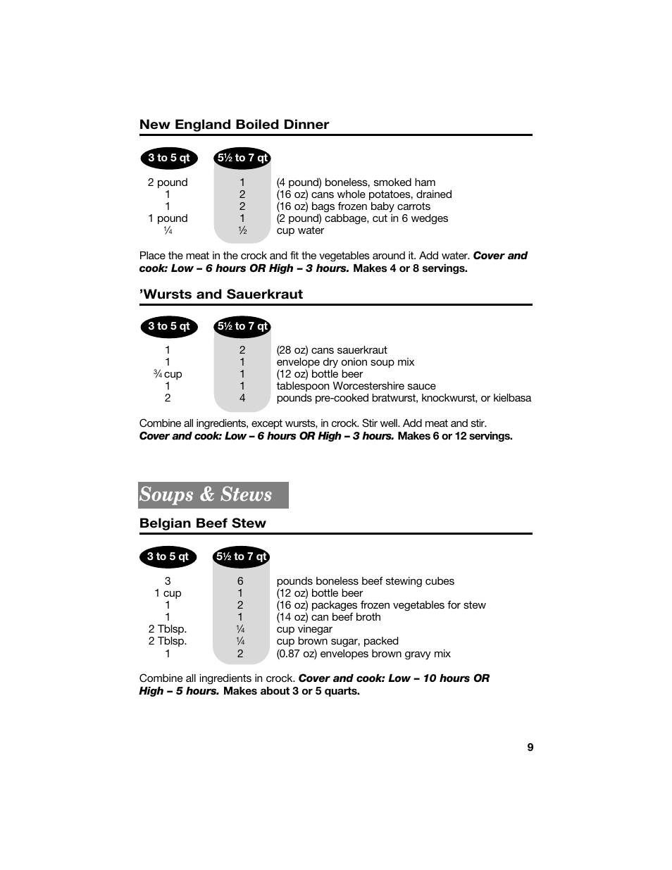 Soups & stews, New england boiled dinner, Wursts and sauerkraut | Belgian beef stew | Hamilton Beach 840096700 User Manual | Page 9 / 24