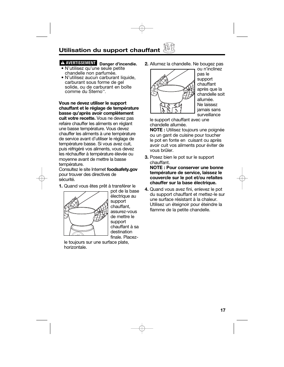 Utilisation du support chauffant | Hamilton Beach Party Crock 840152602 User Manual | Page 17 / 36