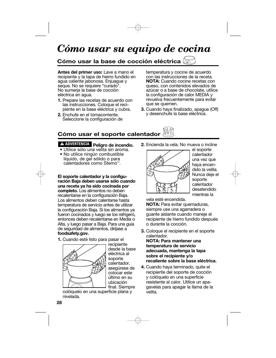 Cómo usar su equipo de cocina | Hamilton Beach Party Crock 840152602 User Manual | Page 28 / 36