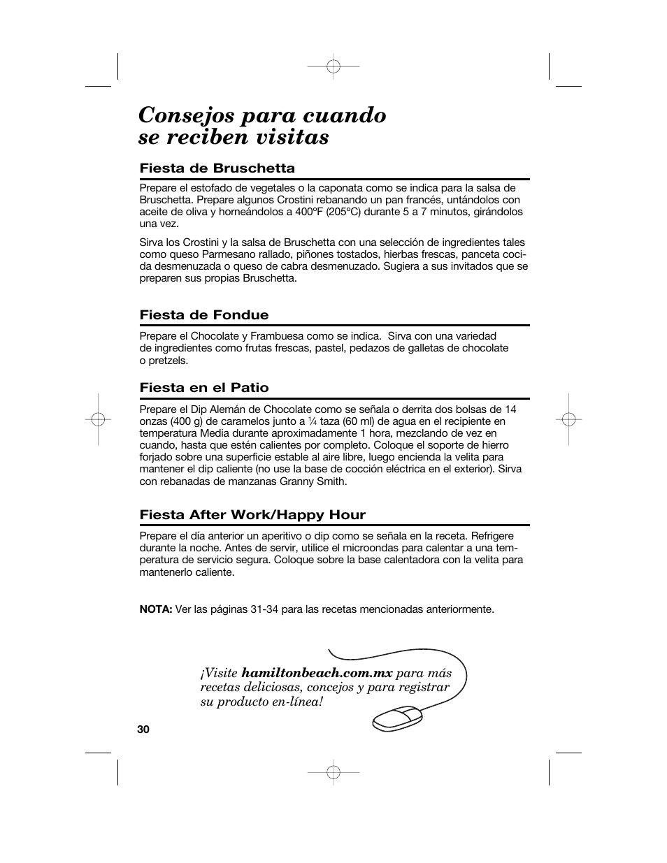 Consejos para cuando se reciben visitas | Hamilton Beach Party Crock 840152602 User Manual | Page 30 / 36