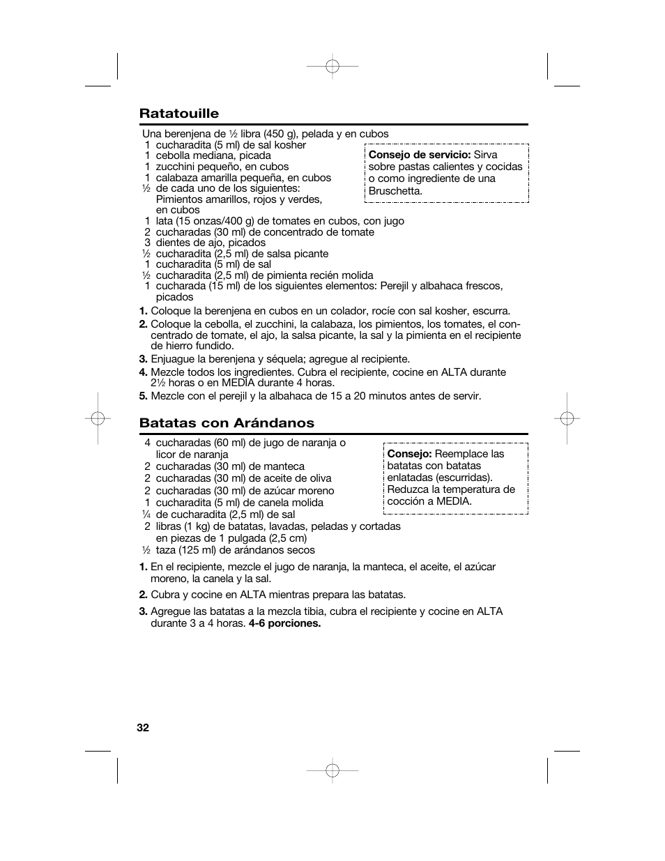 Ratatouille, Batatas con arándanos | Hamilton Beach Party Crock 840152602 User Manual | Page 32 / 36