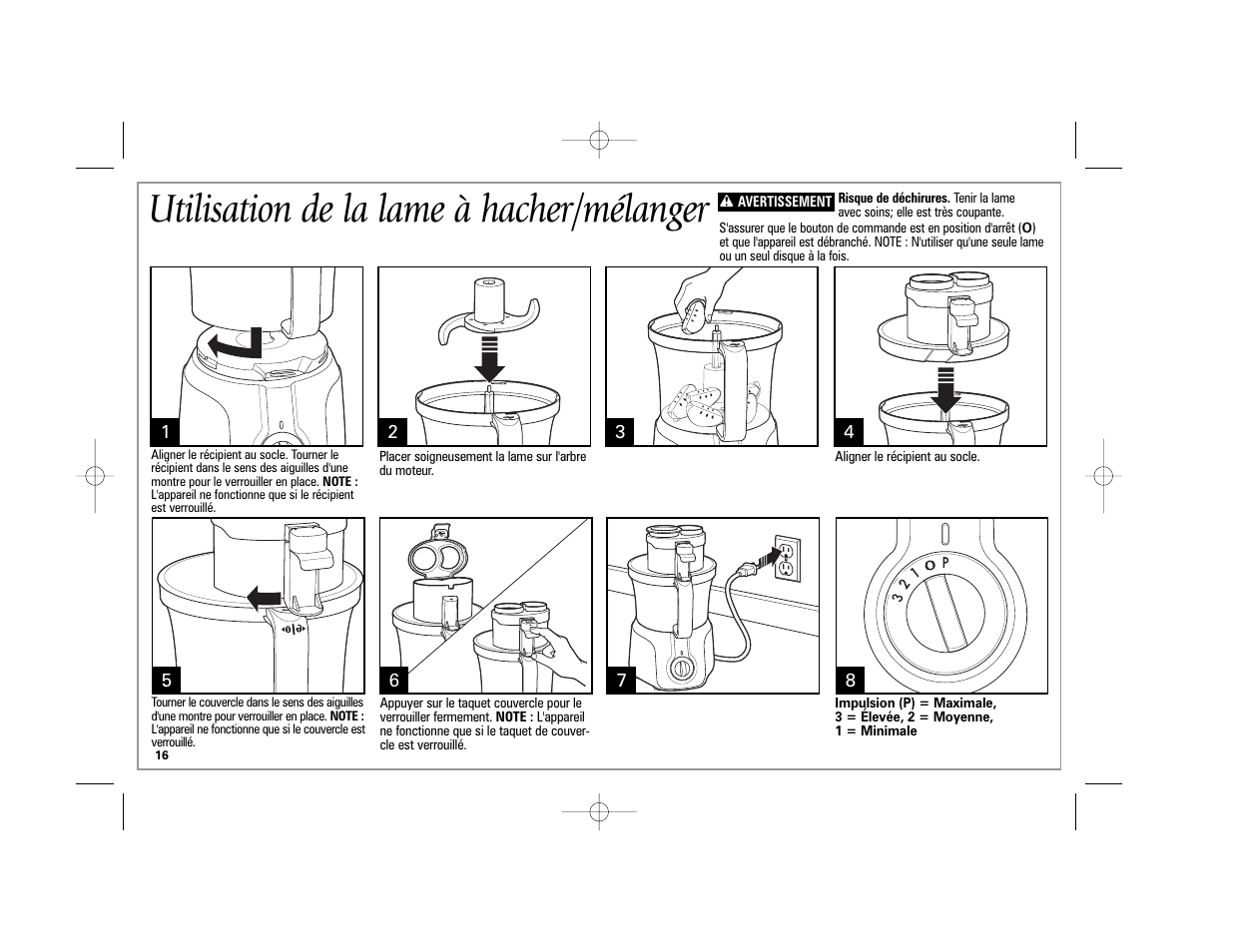 Utilisation de la lame à hacher/mélanger | Hamilton Beach 70570C User Manual | Page 16 / 36