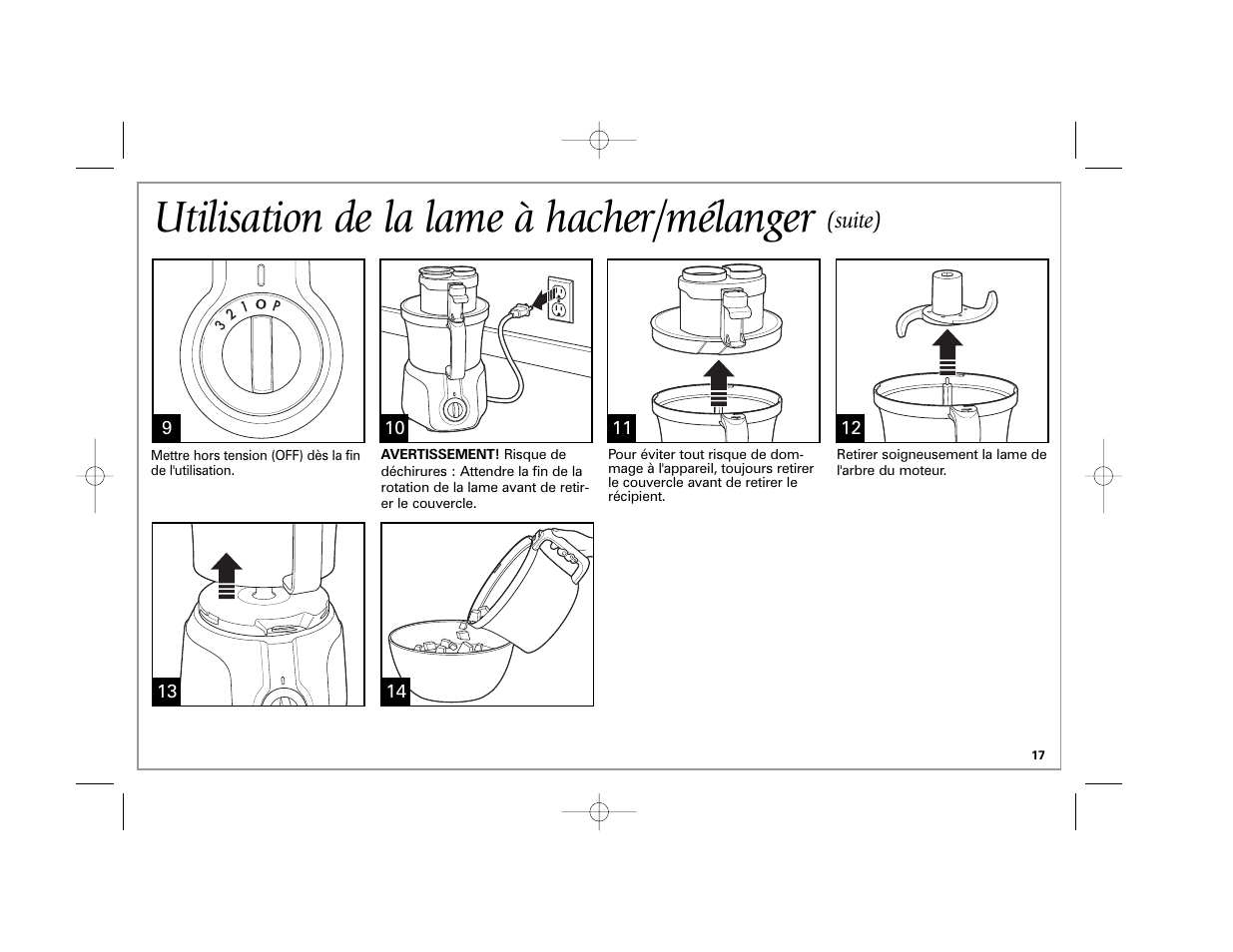 Utilisation de la lame à hacher/mélanger, Suite) | Hamilton Beach 70570C User Manual | Page 17 / 36