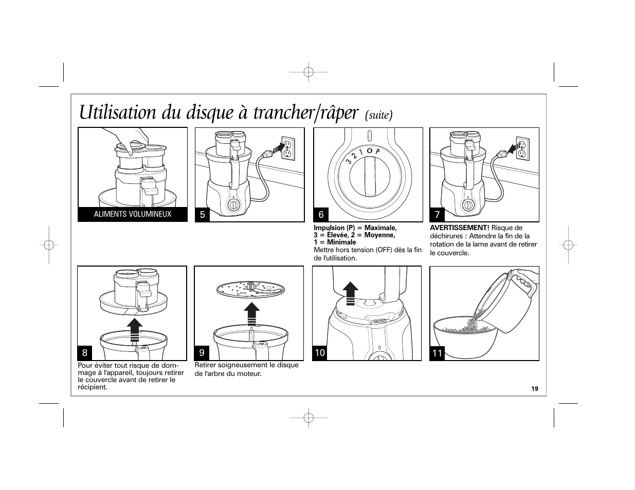 Utilisation du disque à trancher/râper, Suite) | Hamilton Beach 70570C User Manual | Page 19 / 36