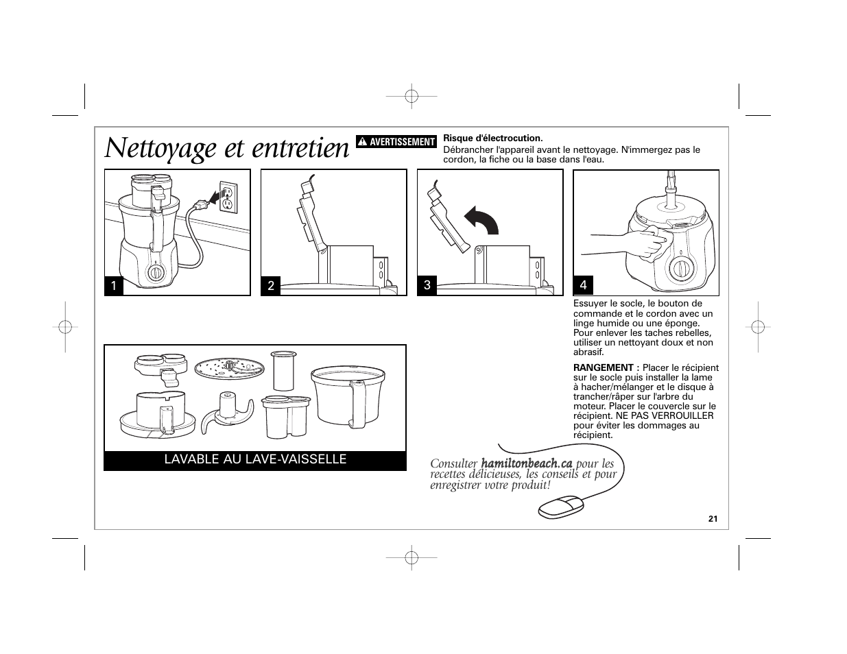 Nettoyage et entretien | Hamilton Beach 70570C User Manual | Page 21 / 36