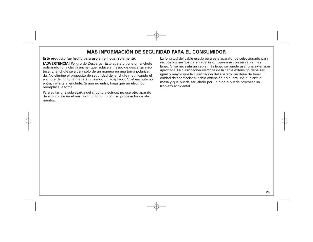 Más información de seguridad para el consumidor | Hamilton Beach 70570C User Manual | Page 25 / 36
