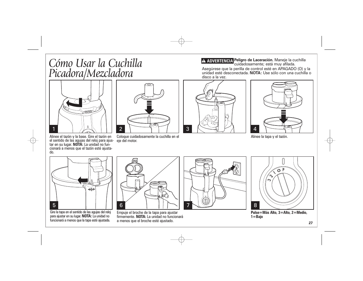 Cómo usar la cuchilla picadora/mezcladora | Hamilton Beach 70570C User Manual | Page 27 / 36
