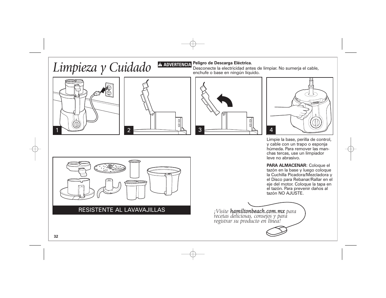 Limpieza y cuidado | Hamilton Beach 70570C User Manual | Page 32 / 36