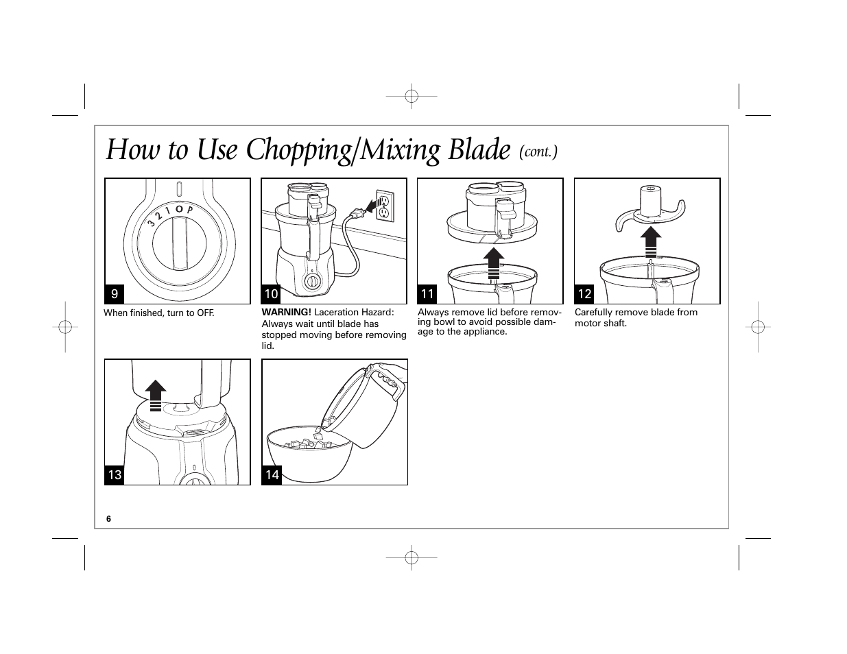 How to use chopping/mixing blade, Cont.) | Hamilton Beach 70570C User Manual | Page 6 / 36