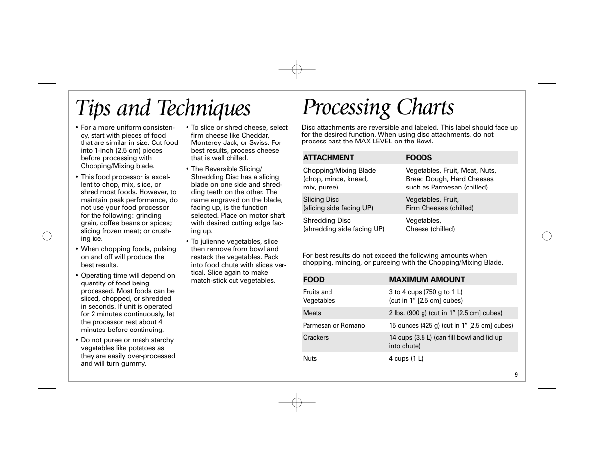 Tips and techniques, Processing charts | Hamilton Beach 70570C User Manual | Page 9 / 36