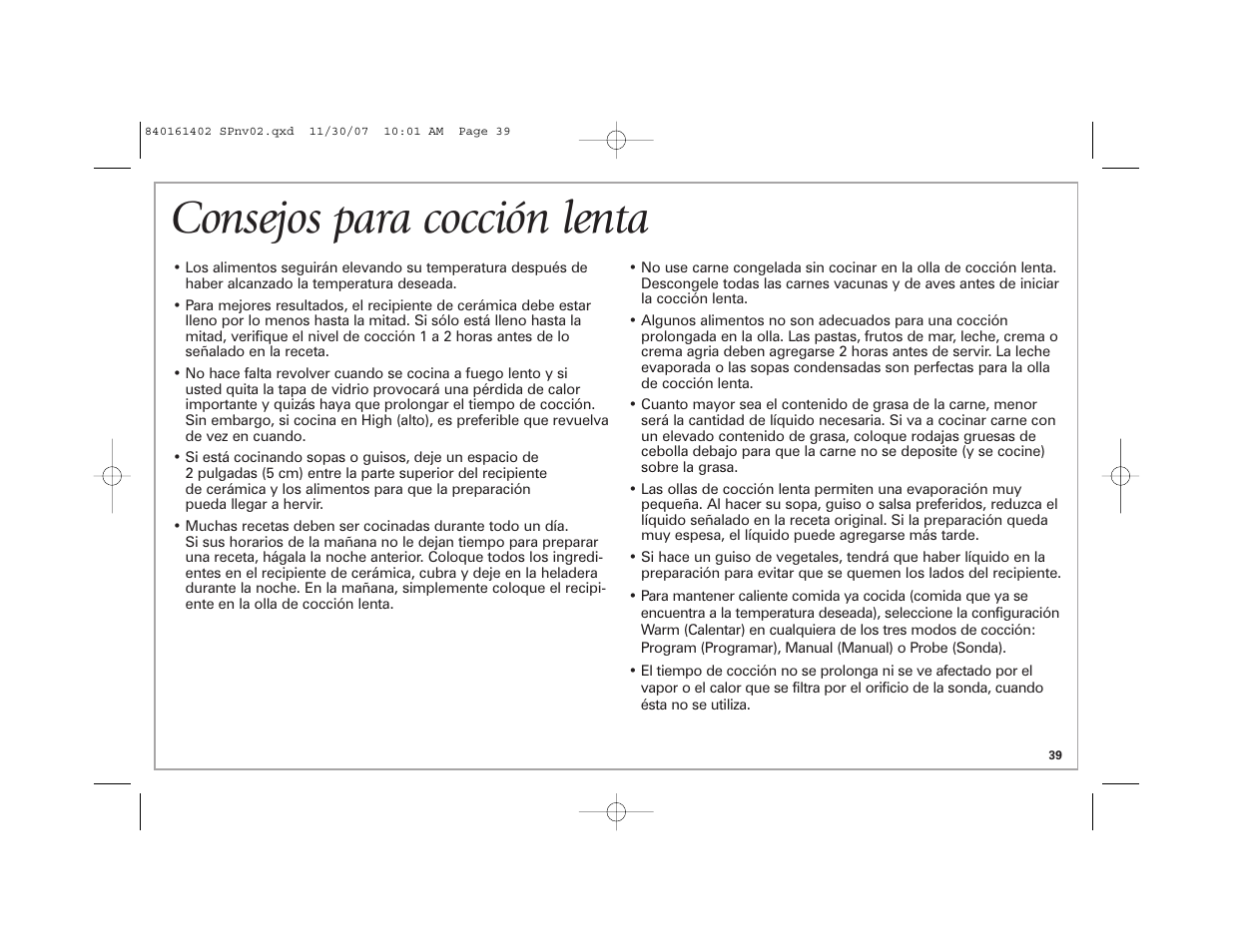 Consejos para cocción lenta | Hamilton Beach 840161402 User Manual | Page 39 / 44
