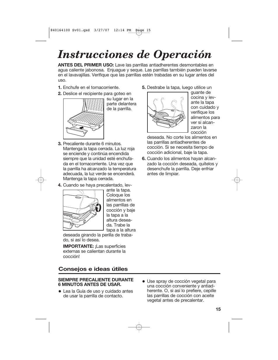 Instrucciones de operación | Hamilton Beach 25451 User Manual | Page 16 / 21