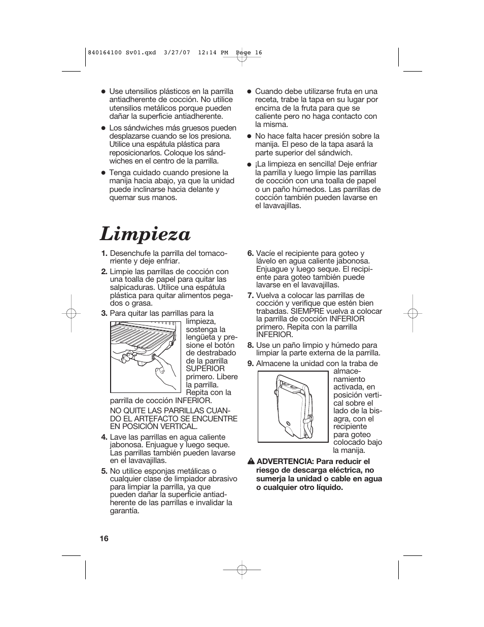 Limpieza | Hamilton Beach 25451 User Manual | Page 17 / 21